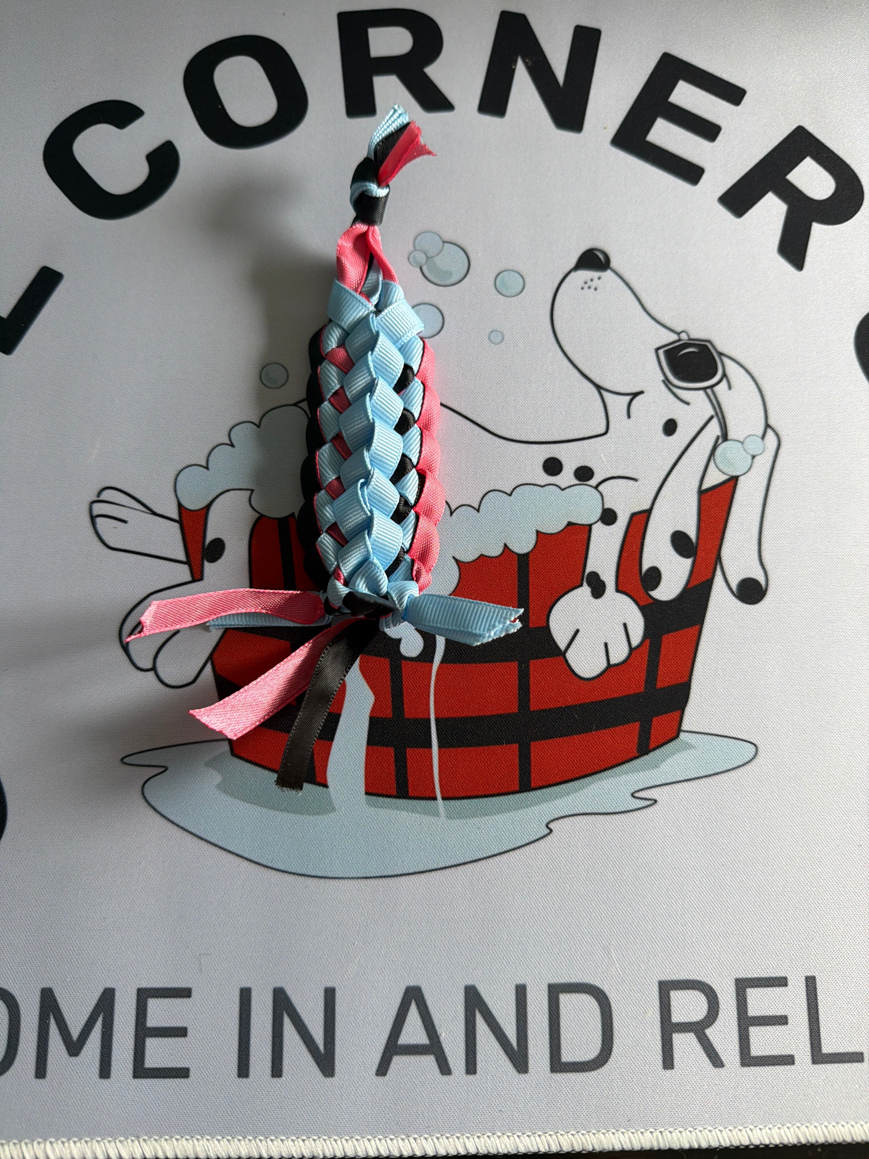 Ribbon Lanyard — Black, Sky Blue & Rose Pink