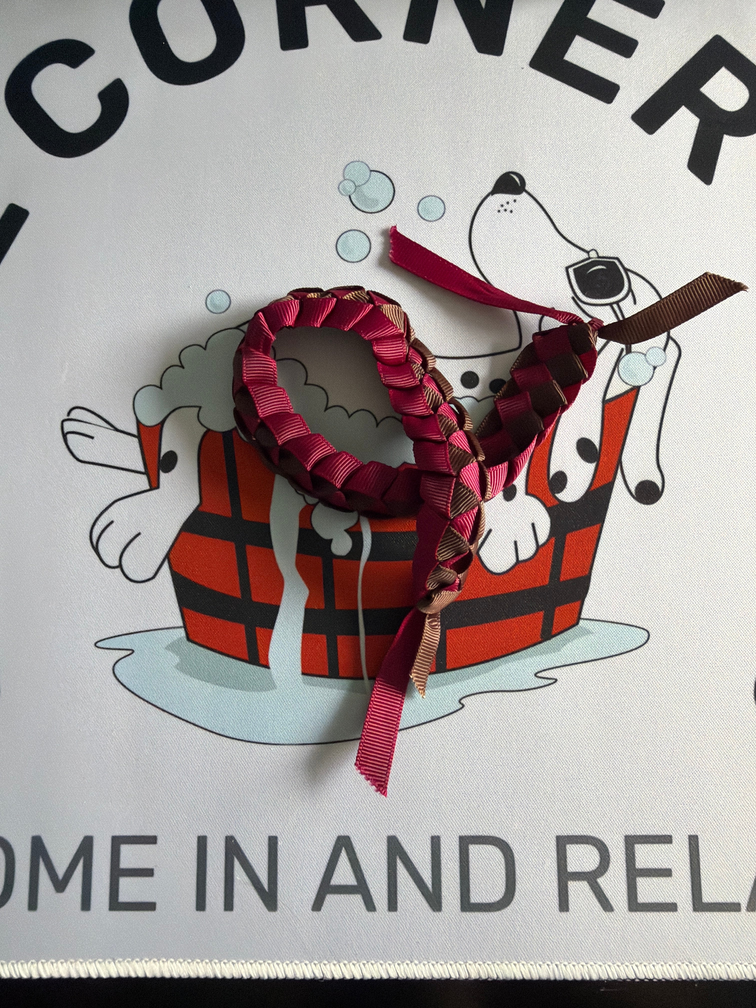 Ribbon Lanyard — Brown & Dark Rose